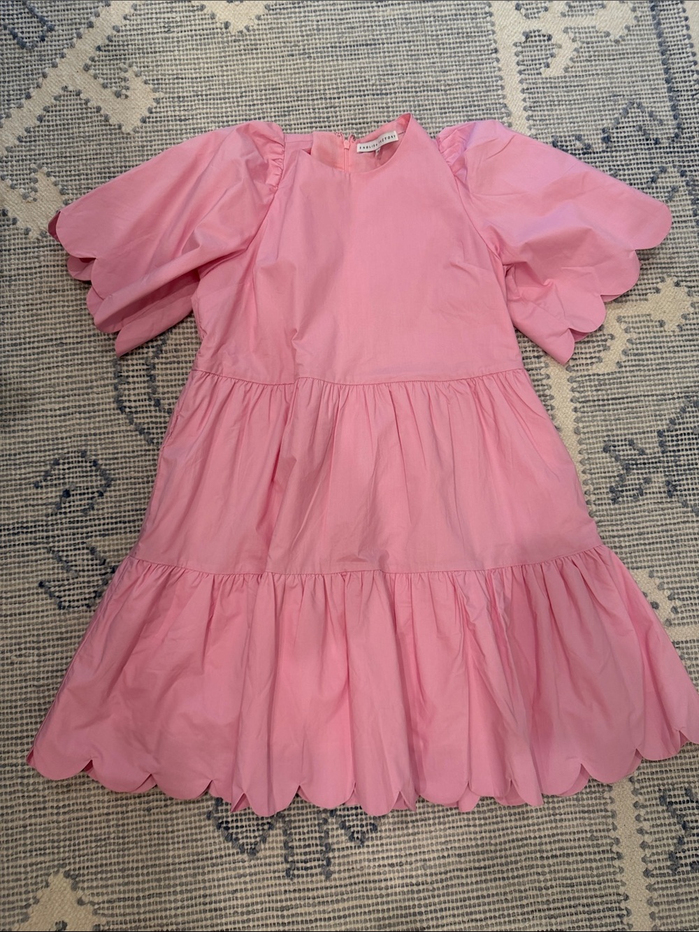 English Factory Pink Scallop-Tiered Puff Sleeve Dress